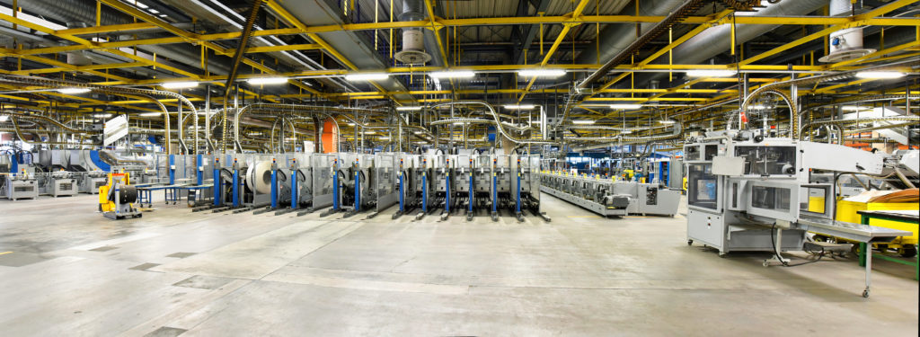 modern machines for transportation in a large print shop for production of newspapers & magazines